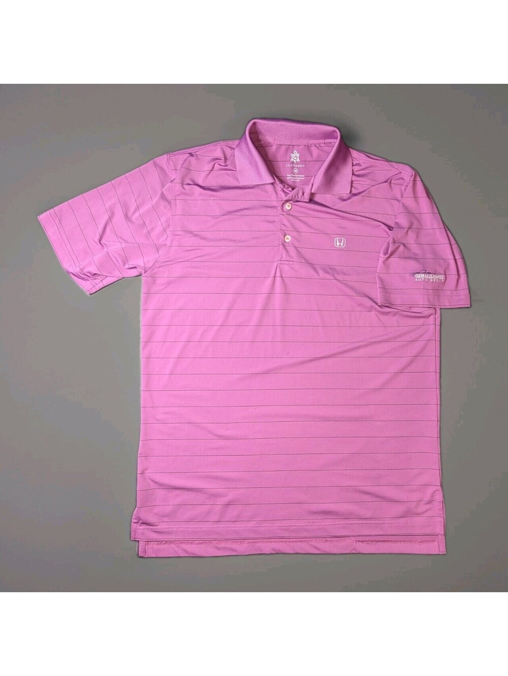 Turtleson Golf Polo Tour Performance Pink Stripe Medium Honda